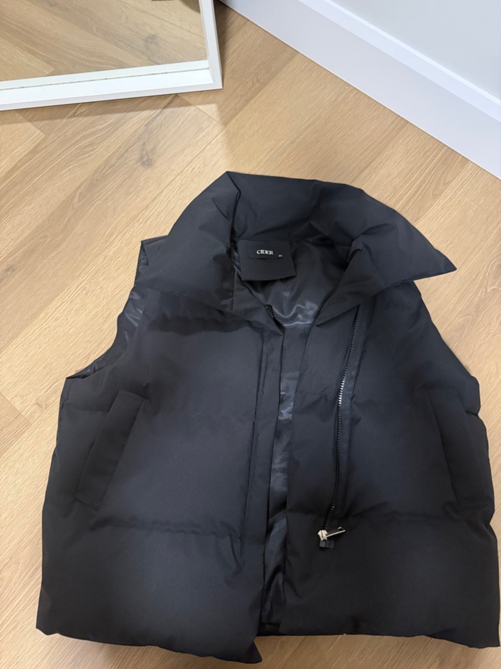 Cider Black Puffer Vest with High Collar